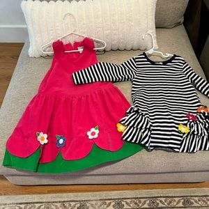 Florence Eiseman bundle- Corduroy Jumper w/ Flowers & Navy Stripe Knit Tunic 4t